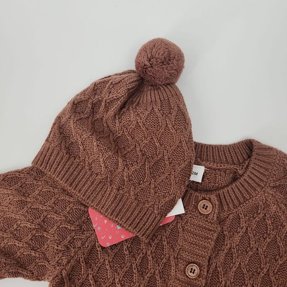BABY Gender Neutral Brown Winter Cable Knit Jumpsuit & Hat By Littlechic … - Picture 5 of 8